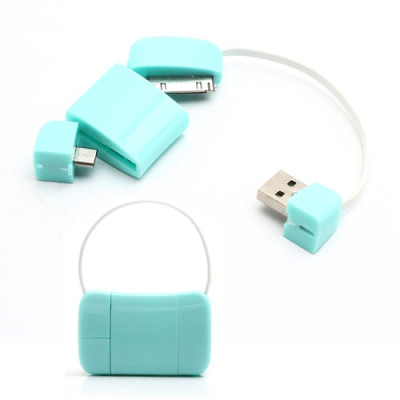 Други USB кабели Дата кабел USB тип чанта micro USB/Iphone 4/4s светло зелен